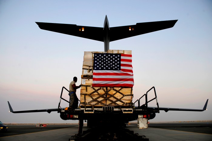 A pallet containing humanitarian relief supplies destined for Pakistan is prepared to be loaded into the cargo bay of a C-17 Globemaster III May 20, 2009, at an undisclosed location in Southwest Asia. (USAF photo by SSgt. Shawn Weismiller)