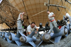 Deployed USAF Airmen Prepare Munitions for Use Against the Islamic State(USAF Photo, SMSgt Carrie Hinson)
