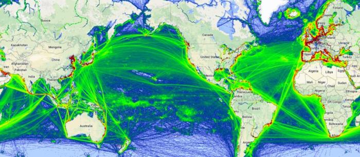 Maritime Traffic Flow for 2014(Image from MarineTraffic